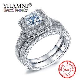 YHAMNI Originale Reale 925 Anelli In Argento Sterling Top Qualit Zircone Set Anello Per Le Donne Gioielli di Fidanzamento ZR293262c