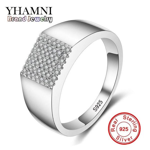 Yhamni Original Real Solid 925 Sterling Silver Ring Luxury CZ Diamond Man Bodería Anillos de joyas MJZ025291W