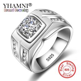 YHAMNI Original Solid 925 Silver Rings For Men Sona 1 Carat Diamant Engagement Rings Cubic Zirconia Wedding Rings Men Jewelry 04 D18111324x
