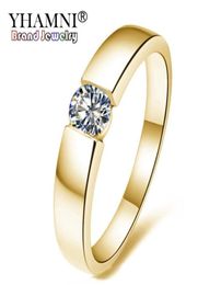 Yhamni Pure Gold Color Solitaire Ring Zircon CZ Engagement Bijoux de mariage Anneaux pour femmes et hommes Taille 513 YMKR1019582642179283