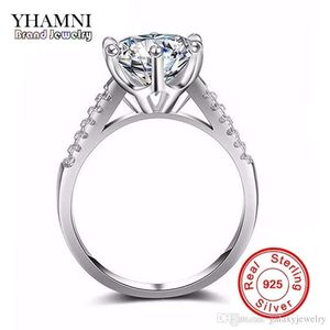 YHAMNI-Conjunto de anillos de plata sólida pura 925, anillo de compromiso de diamante grande de 2 quilates, anillos de boda de plata auténtica para mujer XJR039198q