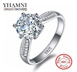 Yhamni Anneaux en argent solide pur Set Big 2 Carat Sona CZ Diamond Engagement Ring Real Silver Wedding Rings for Women XR0398460801