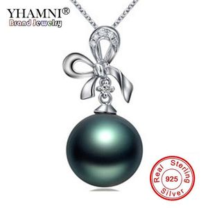 Yhamni Real Natural Freshwater Black Pearl Pendant Necklace 925 Sterling Silver Butterfl ketting Bruiloftsieraden voor vrouwen NG06290J