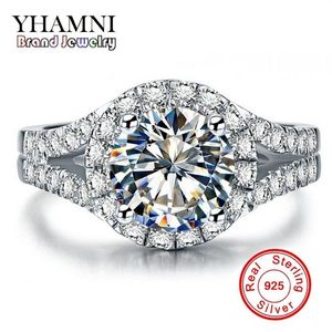 YHAMNI Real Solid 925 Zilveren Trouwringen Sieraden voor Vrouwen 2 Karaat Sona CZ Diamanten Verlovingsringen Accessoires XMJ510294b