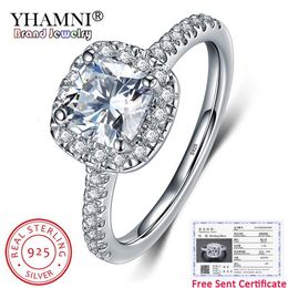 YHAMNI envoyé certificat de luxe 10% Original 925 argent 8 8mm 2 carats carré cristal zircone diamant bagues de mariage pour Women209I