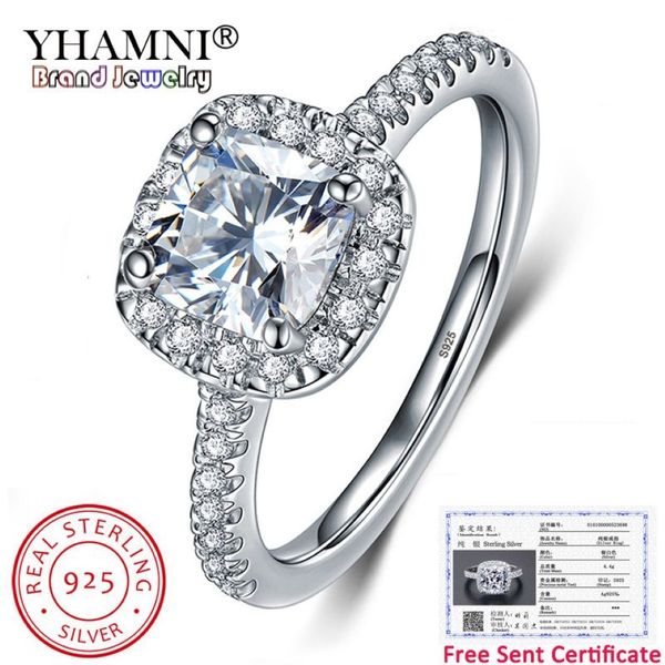 YHAMNI envoyé certificat de luxe 10% Original 925 argent 8 8mm 2 carats carré cristal zircone diamant bagues de mariage pour Women268p