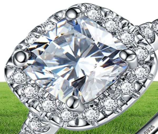 Yhamni envoyé Certificate Luxury 10 Original 925 Silver 88mm 2 Carat Square Crystal Zirconia Diamond Mariage pour femmes7001246