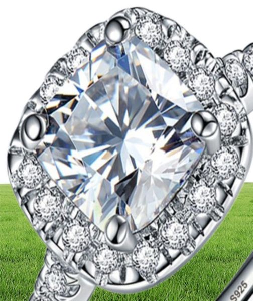 Yhamni envoyé certificat luxe 10 original 925 argent 88mm 2 carat carré cristal zirconia anneaux de mariage diamant pour femmes1276726