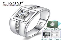 YHAMNI Sent Certificaat Echte 925 Sterling Zilveren Trouwringen Charme Mannen Sieraden Inlay CZ Zirkoon Verlovingsringen voor Mannen KPRJ294558213