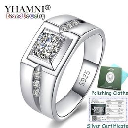 YHAMNI Verzonden Certificaat Echte 925 Sterling Zilveren Trouwringen Charme Mannen Sieraden Inlay CZ Zirkoon Verlovingsringen voor Mannen KPRJ29277V