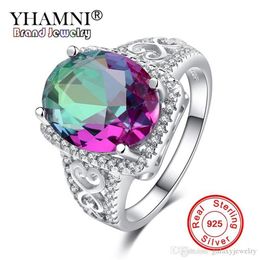 YHAMNI solide 925 bijoux en argent Sterling fantaisie couleur cubique zircone bague de mode bagues de fiançailles de mariage pour les femmes LRA0171283p