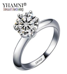 Yhamni gestempeld 18KRGP witgouden ringen voor vrouwen 8mm 2 karaat 6 klauwen kubieke zirconia verloving cadeau bruiloft ringen r16859722577652047