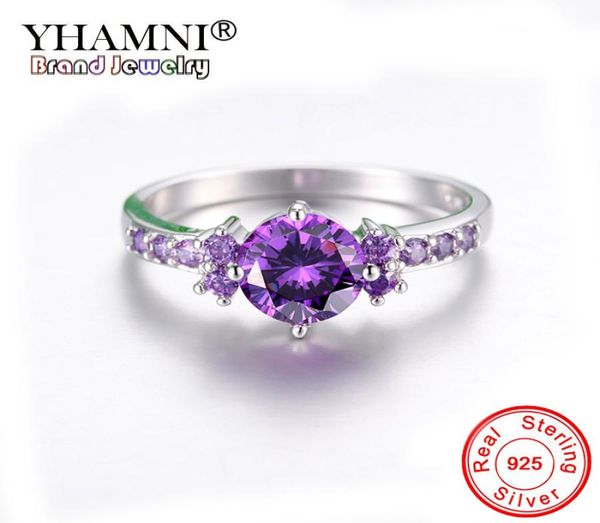 YHAMNI pierres précieuses à la mode en argent massif 925 bijoux violet cristal anneaux pour les femmes de luxe améthyste bague cocktaill R1997438153