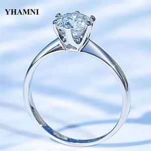 Yhamni avec certificat Luxury Solitaire 1 0CT Bague de mariage en diamant Original Pure 18 kms en or blanc Moisanite pour femmes KR018273O