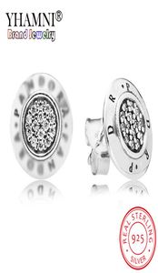 Signature de logo de boucles d'oreille en argent sterling authentique Yhamni Authentiques avec des boucles d'oreilles en cristal pour femmes bijoux de style compatible 2330682