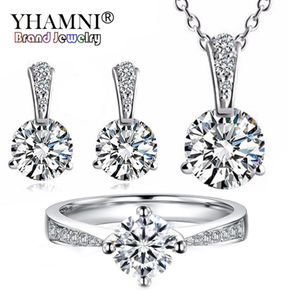 YHAMNI YHAMNI 925 ensembles de bijoux en argent Sterling 6mm 1 Ct CZ Diamant collier boucles d'oreilles ensemble de bijoux de mariée pour les femmes TZP0178181644