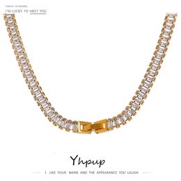 Yhpup 316l acier inoxydable collier de luxe brillant cubique zircone bijoux pour femmes cadeau de mariage 2022