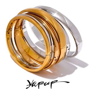 Yhpup 60 mm waterdicht 316L roestvrij staal ronde gladde armband dames minimalistische 18k gouden kleur textuur charme sieraden 231221
