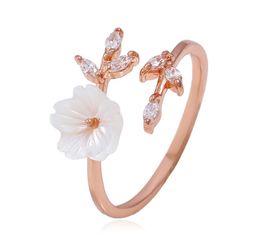 Yichen plaqué or Rose tempérament esthétique Zircon arbre feuilles coquille fleur anneau PR853216784