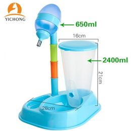 Yichong Nieuwe verstelbare huisdierenkommen Voedsel Automatische feeder Fountain Water Drink voor Cat Dog Feeding Container Pet Supplies YC182 201109