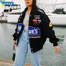 Yiciya Bomber Women Jacket Varsity Chaqueta Negra Racing Punk Motorcycle University Y2K Baseball Jackets Cubo de mangas largas HKD230815