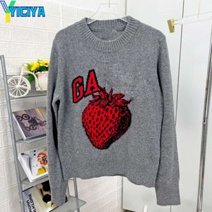 YICIYA GA marque fraise graphique col rond pull pour femmes Y2k à manches longues hauts tricots décontracté lettre femme pull 2024