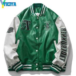 YICIYA veste en cuir vert hommes mode vestes de moto décontractées Couple Streetwear lâche Hip-Hop Bomber veste hommes vêtements d'extérieur printemps 2024