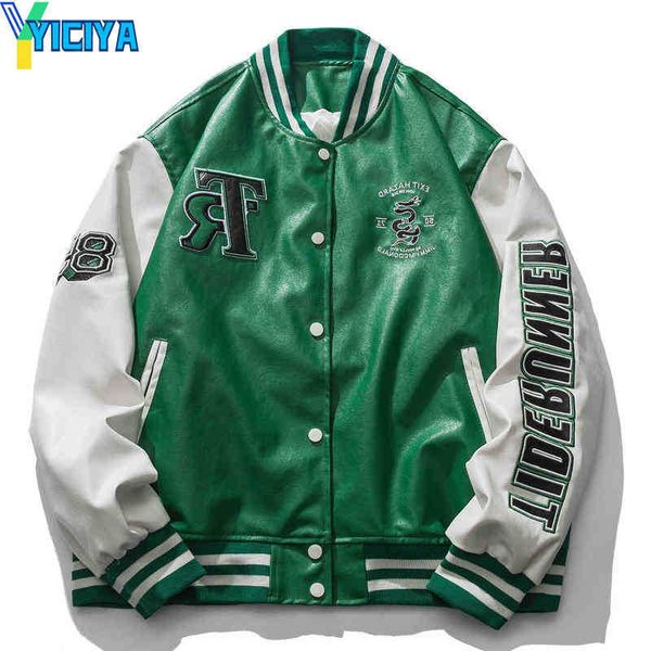 YICIYA chaqueta de cuero verde para hombre, chaquetas informales de moda para motocicleta, ropa de calle para parejas, chaqueta Bomber holgada de Hip-Hop, prendas de vestir para hombre, primavera 2024