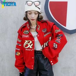 Yiciya Jacket Bomber Women New Outerwear Embroidery Varsity Jackets Y2K Vintage Racing American Oversize Baseball Jacket Hiphop HKD230815