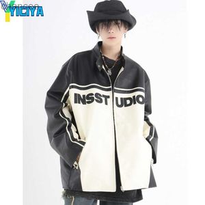 Yiciya Leather Varsity Jacket Lagen Bomber Women Nieuw in Outerwear Unisex Baseball Jackets oversized American Motorcycle Coat Y2K HKD230815