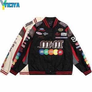 YICIYA Giacche da Uomo Ricamo Lettera Harajuku Giacca da Baseball Cappotti Uomo Donna Hip Hop MM Toppa Stampata Varsity Bomber M-2XLUomo