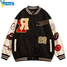 YICIYA, chaquetas para hombre, ropa de calle 2023 Hip Hop, chaqueta de béisbol Vintage de gran tamaño, bordado de bolas con letras, Patchwork, Harajuku College Varsity