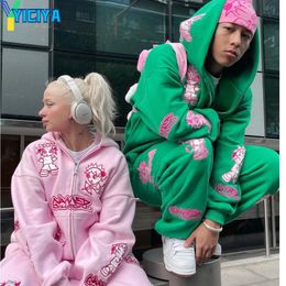 YICIYA rosa Y2K-Druck Hip-Hop-Hosensets und Hoodies Hosenanzug mit Kapuze Trainingsanzug Damenanzüge Zweiteilige Sets Outfits 231226