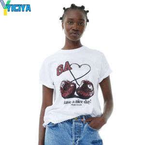 YICIYA T-shirts GA tout nouveau y2k vêtements hauts courts mode femme vintage haute rue t-shirt surdimensionné impression haut à manches courtes