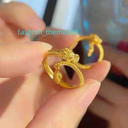 Yidao anillo abierto de dragón de estilo chino dorado para hombres y mujeres, anillos de latón Unisex del año de la suerte, joyería fresca Vintage