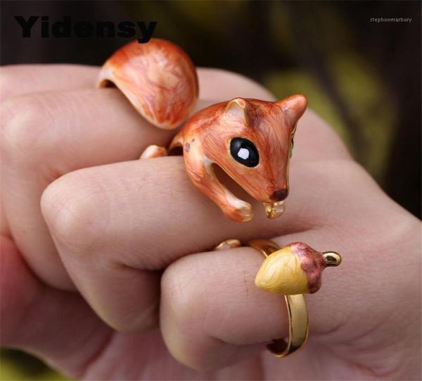 Yidensy 3pcSet Nouvelle arrivée Ajustement Ajustement Cute Squirrel Tiny Animal Squirrel Émail Ring Women Jewelry Anillos Bijoux11852420