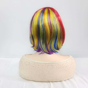 Yiting Fashion - Peluca de pelo liso corto y colorido para mujer con cubierta de peluca con cabeza ondulada dividida