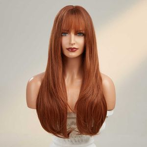 Cédant Orange Brun Grande Vague Longue Perruque De Cheveux Bouclés Casque Complet Perruques