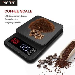Yieryi Mini LCD Balance de café électronique numérique avec minuterie 3kg / 5kg / 10kg 0,1g Poids Balance de goutte à goutte domestique Minuterie 210927
