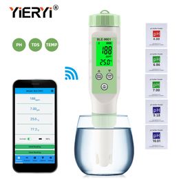 Yieryi New Bluetooth PH METER PH / EC / TDS / TEMP METER CONTRÔLE Intelligent Tester de qualité de l'eau ATC pour les aquariums d'eau potable
