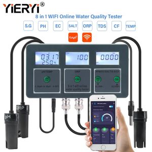 Yieryi WiFi Tuya Smart PH ORP TDS EC SALT S. G TEMP CF Monitor Meter Online Aquarium Waterkwaliteit Tester Datalogger Controller 240320