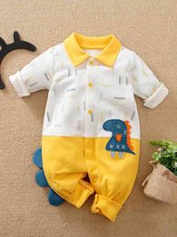 Yierying Baby Boy Cartoon Patch Button Front Colorblock Jumpsuit SHE