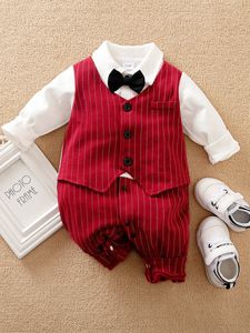 Yierying Baby Pinstriped Bow Front 2 in 1 Jumpsuit Zij