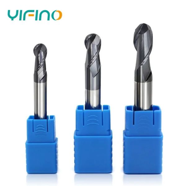 Yifino HRC50 2 flute Ball Nariz Cutter Cutter Tungsten Carbide Nano Coating Fin Molino para la herramienta de endmill de mecanizado mecánico