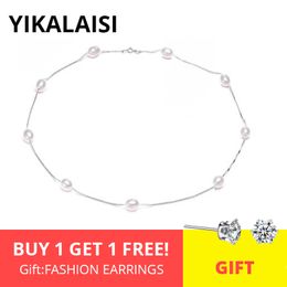 YIKALAISI 925 Sterling Zilveren Ketting Natuurlijke Parel Chokers Kettingen Sieraden Voor Vrouwen 7-8mm Parel Kettingen Accessoires Q0531