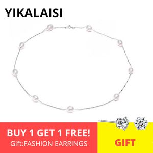 Yikalaisi 925 Sterling Silver Chain Natural Pearl Chokers Colliers Bijoux pour femmes Colliers de perles de 7 à 8 mm Q0531