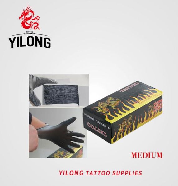 Yilong 100pcs Gants de latex de tatouage noir de haute qualité Disposables
