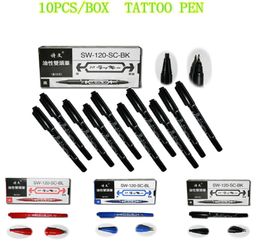 Yilong 10 -stcsbox Zwart DualTip Tattoo Markering Pen Skin marker Stencil Tattoo Piercing Positioneringsvoorziening voor permanente tattoo mak7148305