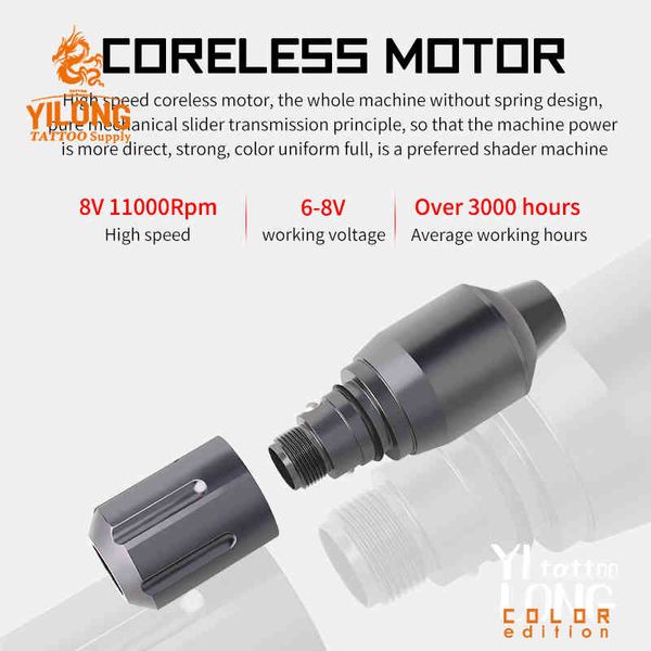 YILONG Pen Style Short Rotary Tattoo Machine Coreless Motor RCA Connected 3.5 pouces Length 210324