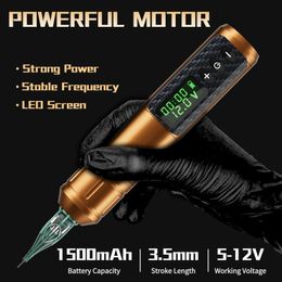 Yilong Wireless Tattoo Machine Rotaty Battery Pen avec 1500mAh Digital Digual Gun pour artiste 240510